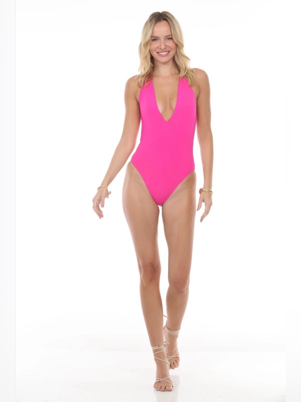 Women's Plunge One-Piece Swimsuit - Hot Pink